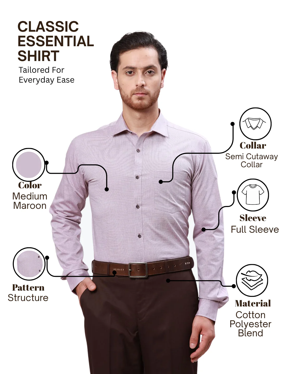 Park Avenue Men Maroon Slim Fit Structure Formal Shirt - Image 4
