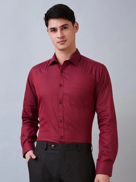 Park Avenue Men Maroon Solid Slim Fit Cotton Blend Shirt