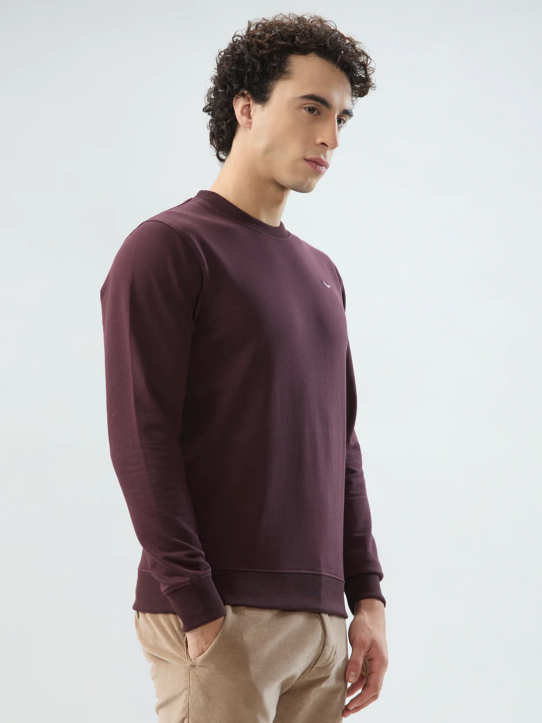 Park Avenue Men Maroon Solid Slim Fit Cotton Blend Sweatshirt - Image 2
