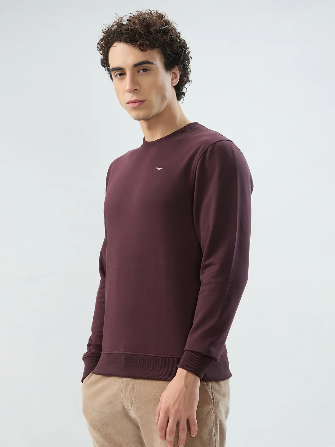 Park Avenue Men Maroon Solid Slim Fit Cotton Blend Sweatshirt - Image 3