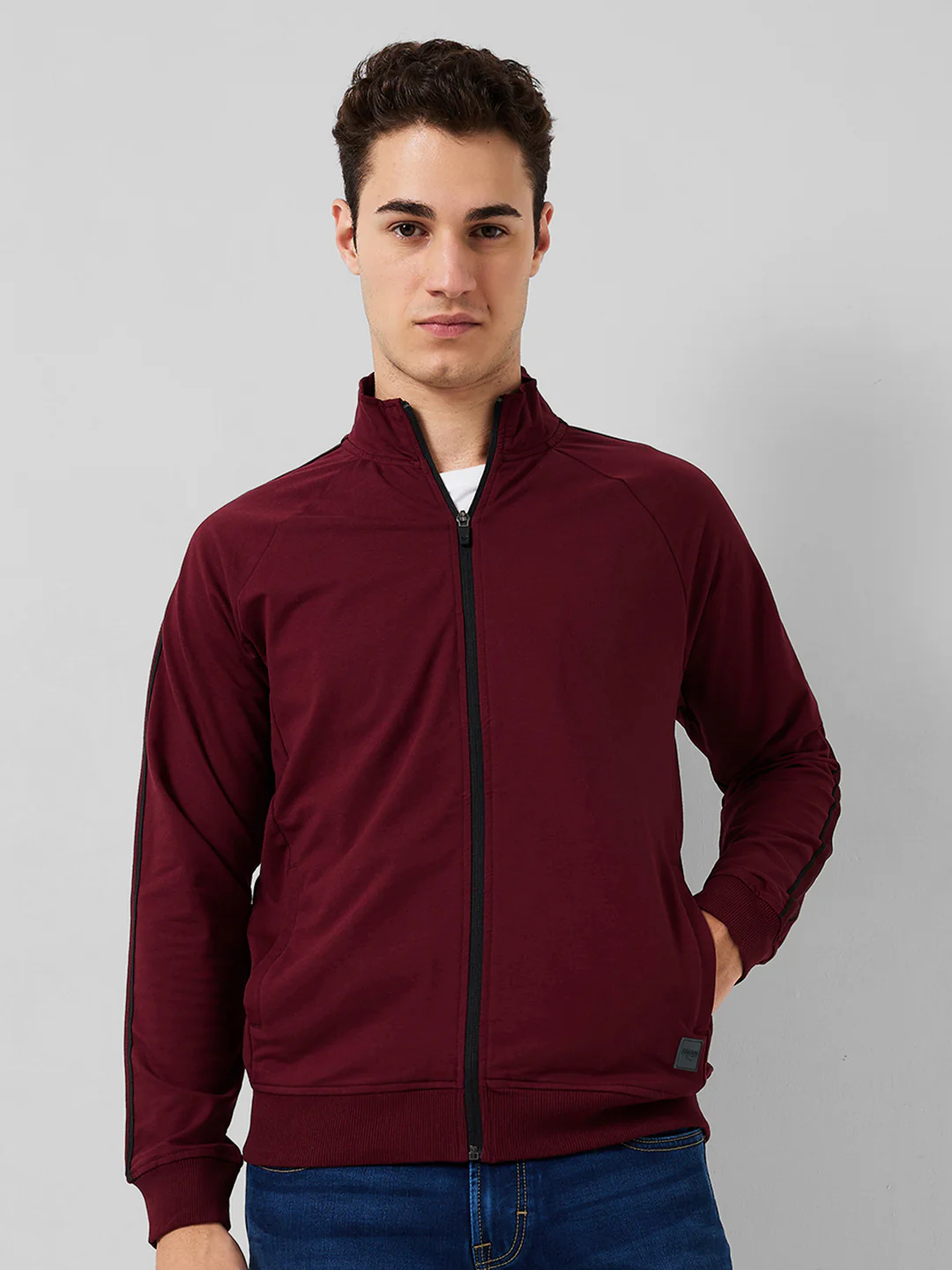 Park Avenue Men Maroon Solid Slim Fit Cotton Blend Sweatshirt