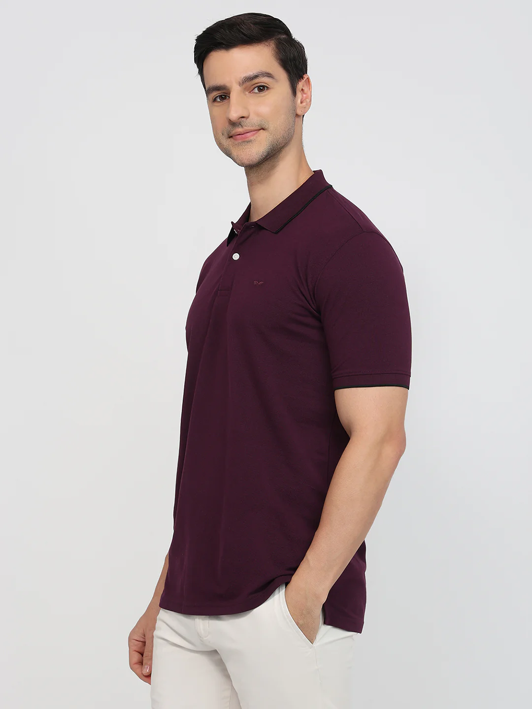 Park Avenue Men Maroon Solid Slim Fit Cotton Blend T-Shirt - Image 2