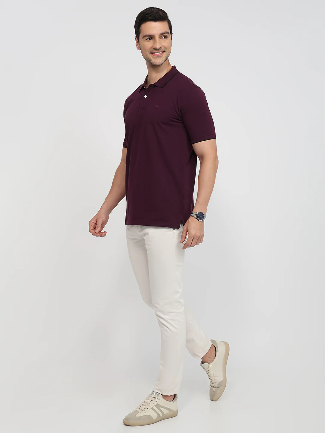Park Avenue Men Maroon Solid Slim Fit Cotton Blend T-Shirt - Image 6