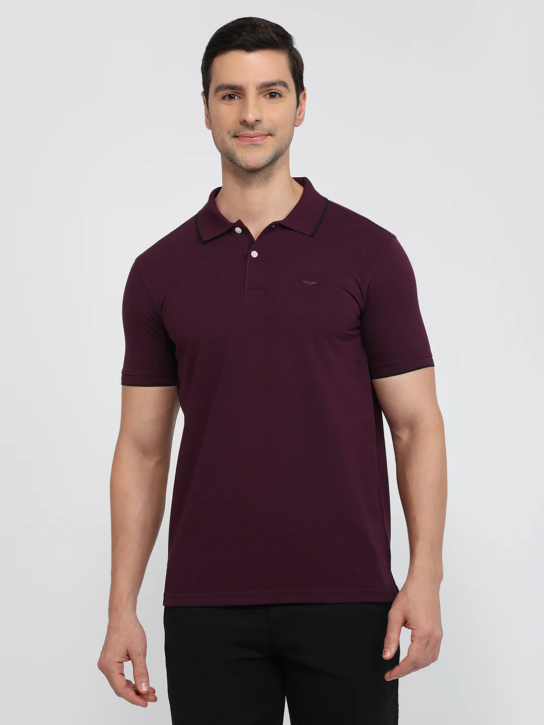 Park Avenue Men Maroon Solid Slim Fit Cotton Blend T-Shirt
