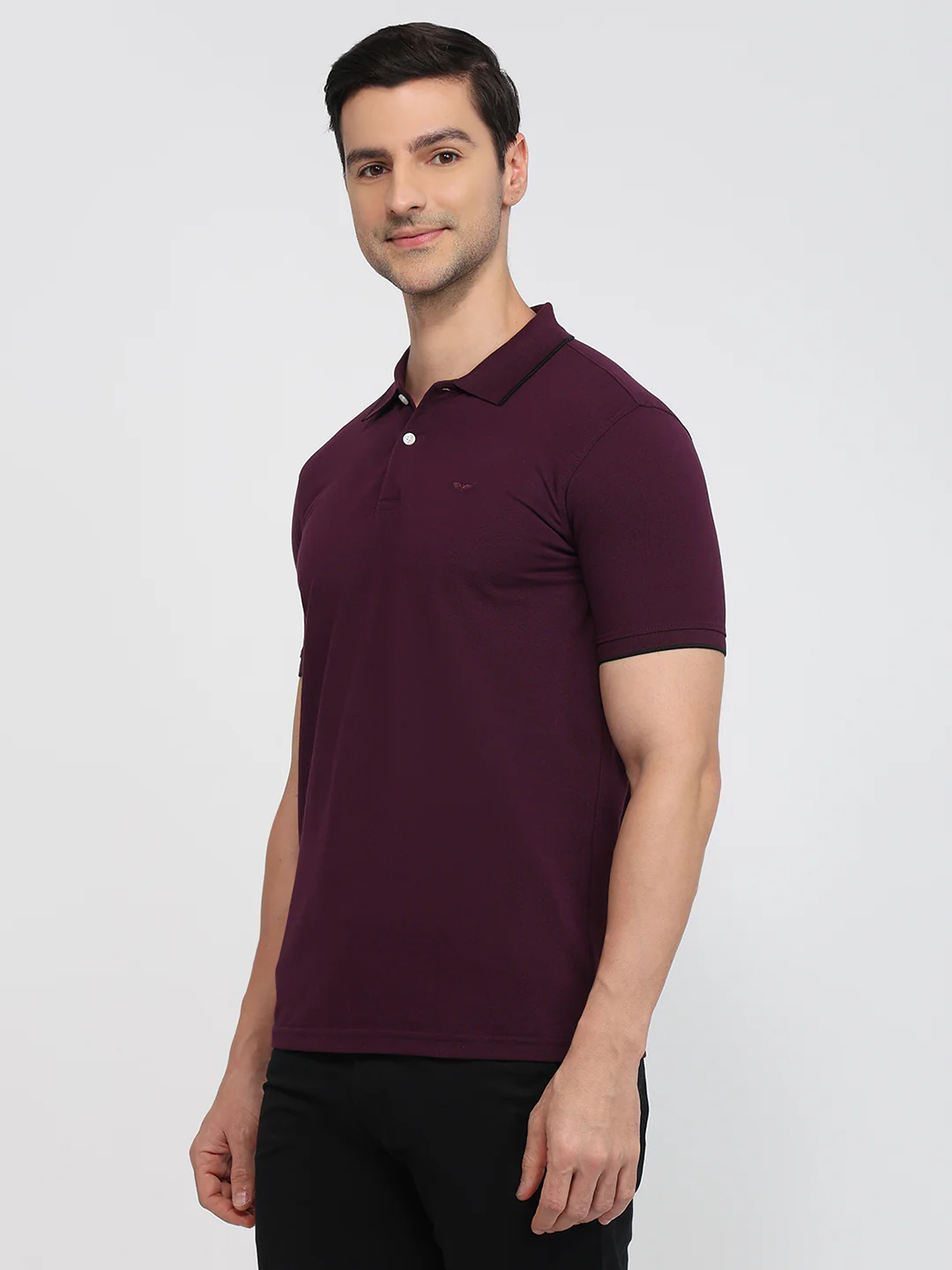 Park Avenue Men Maroon Solid Slim Fit Cotton Blend T-Shirt - Image 2