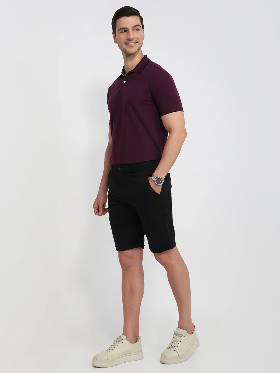 Park Avenue Men Maroon Solid Slim Fit Cotton Blend T-Shirt - Image 6