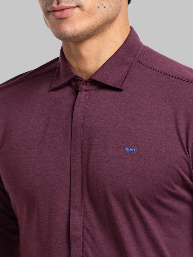 Park Avenue Men Maroon Solid Slim Fit Full Sleeve Narrow Collar Shirt - Image 6