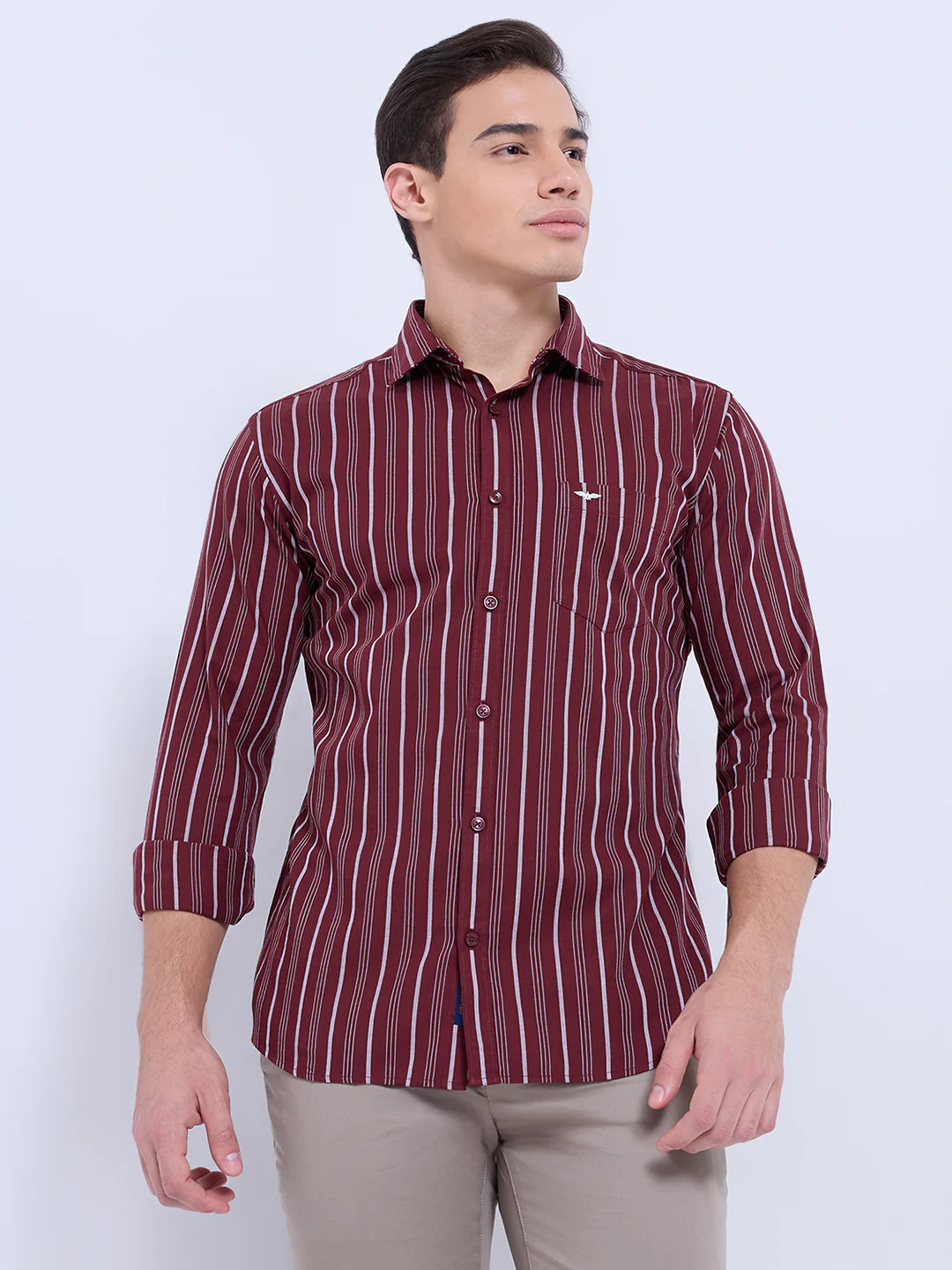 Park Avenue Men Maroon Stripe Slim Fit Cotton Casual Shirt - Image 2