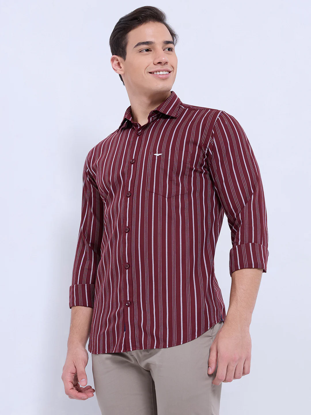 Park Avenue Men Maroon Stripe Slim Fit Cotton Casual Shirt - Image 3
