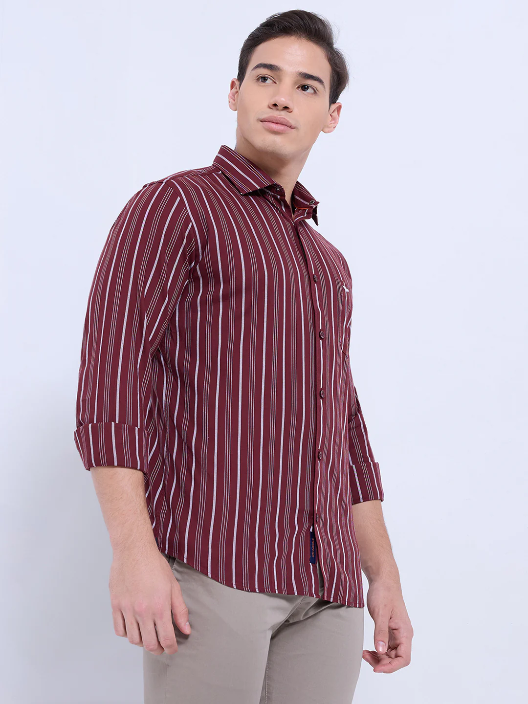 Park Avenue Men Maroon Stripe Slim Fit Cotton Casual Shirt - Image 4