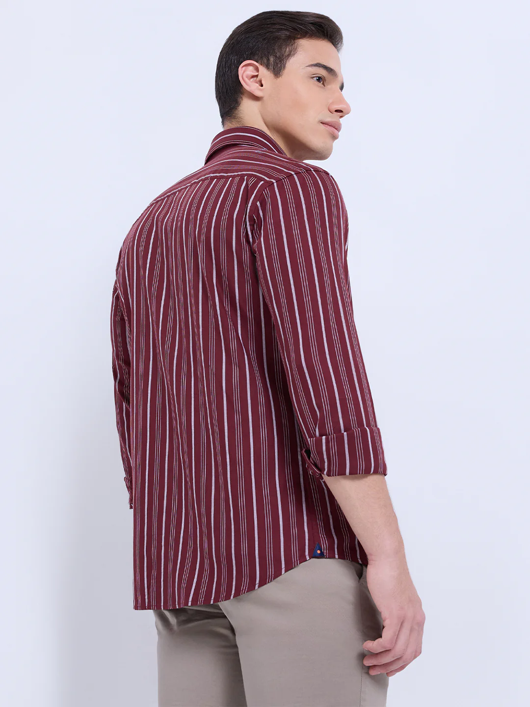 Park Avenue Men Maroon Stripe Slim Fit Cotton Casual Shirt - Image 5