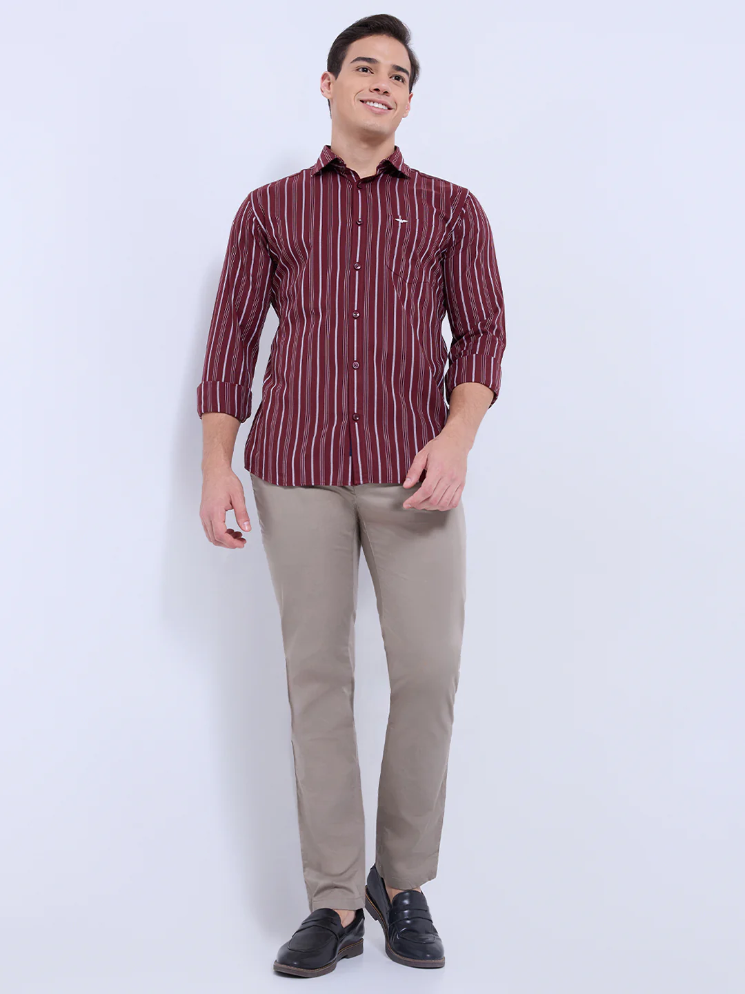 Park Avenue Men Maroon Stripe Slim Fit Cotton Casual Shirt - Image 6