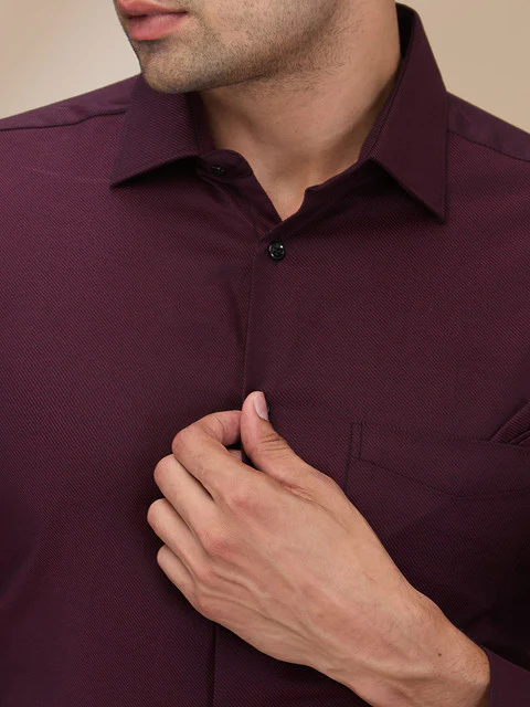 Park Avenue Men Maroon Structure Luxus Fit Cotton Shirt - Image 5