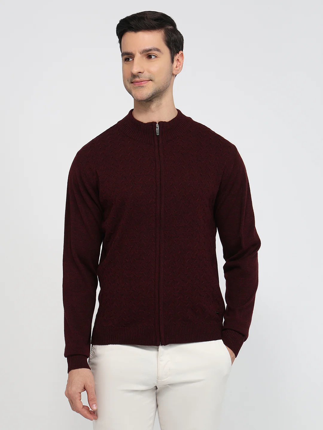 Park Avenue Men Maroon Structure Regular Fit Acrylic Sweatshirt