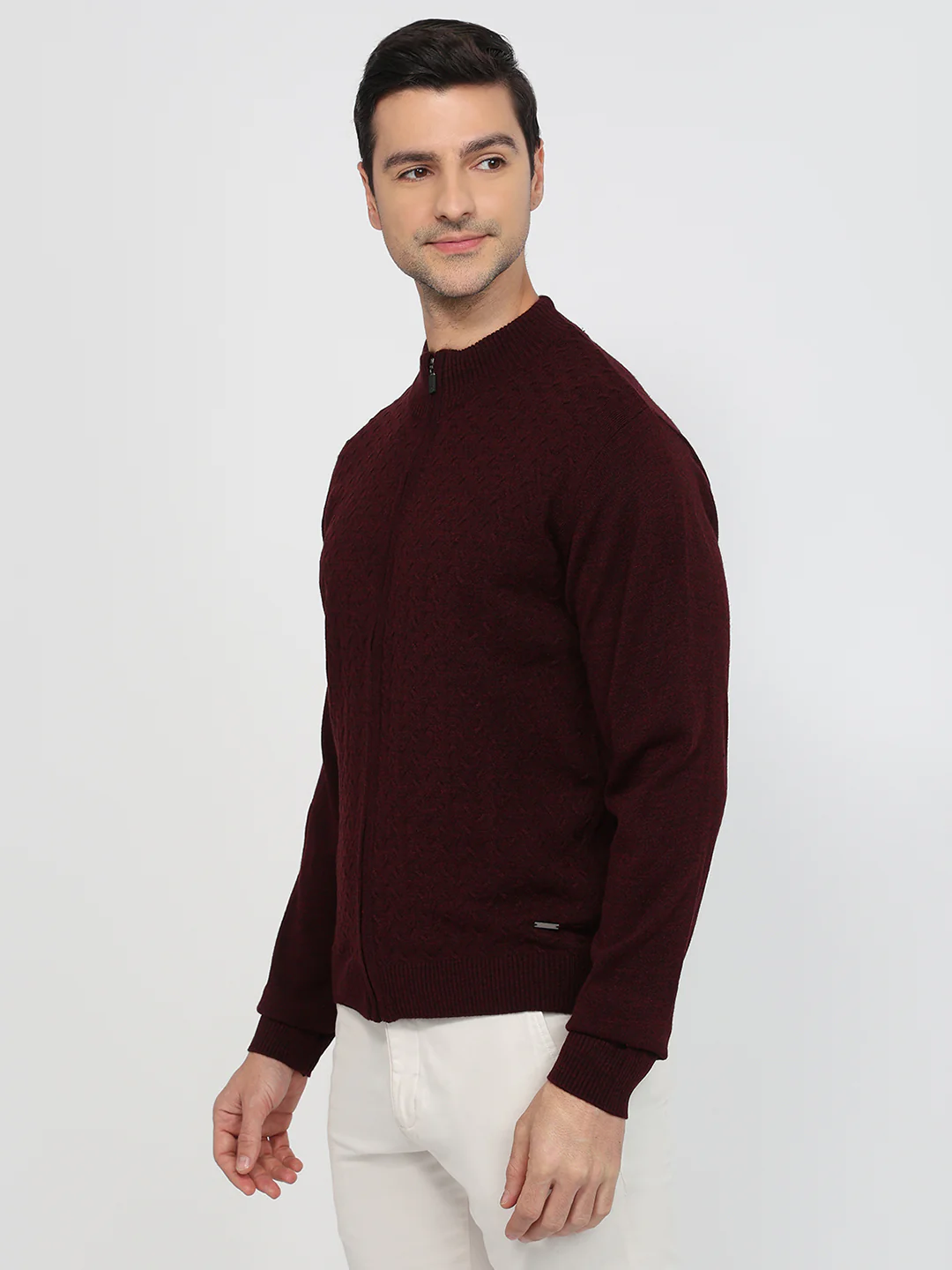 Park Avenue Men Maroon Structure Regular Fit Acrylic Sweatshirt - Image 2