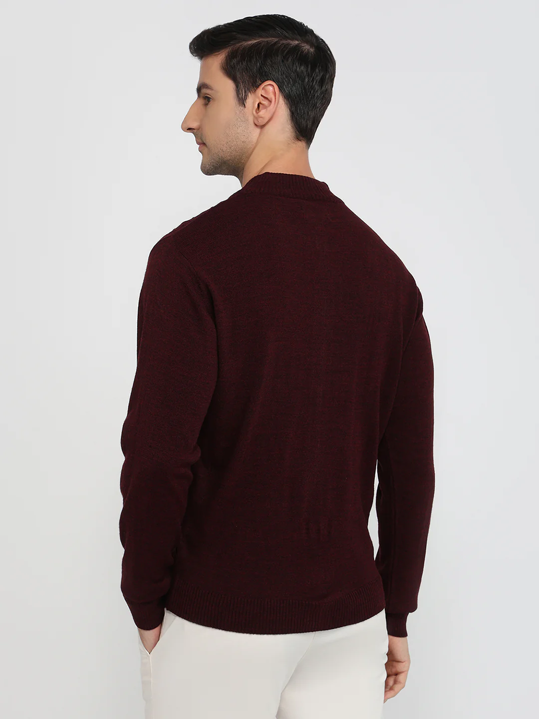 Park Avenue Men Maroon Structure Regular Fit Acrylic Sweatshirt - Image 4