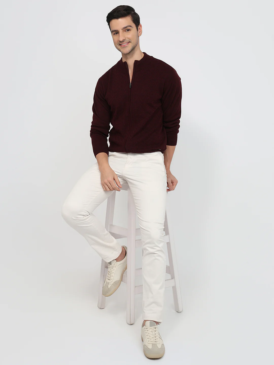 Park Avenue Men Maroon Structure Regular Fit Acrylic Sweatshirt - Image 5