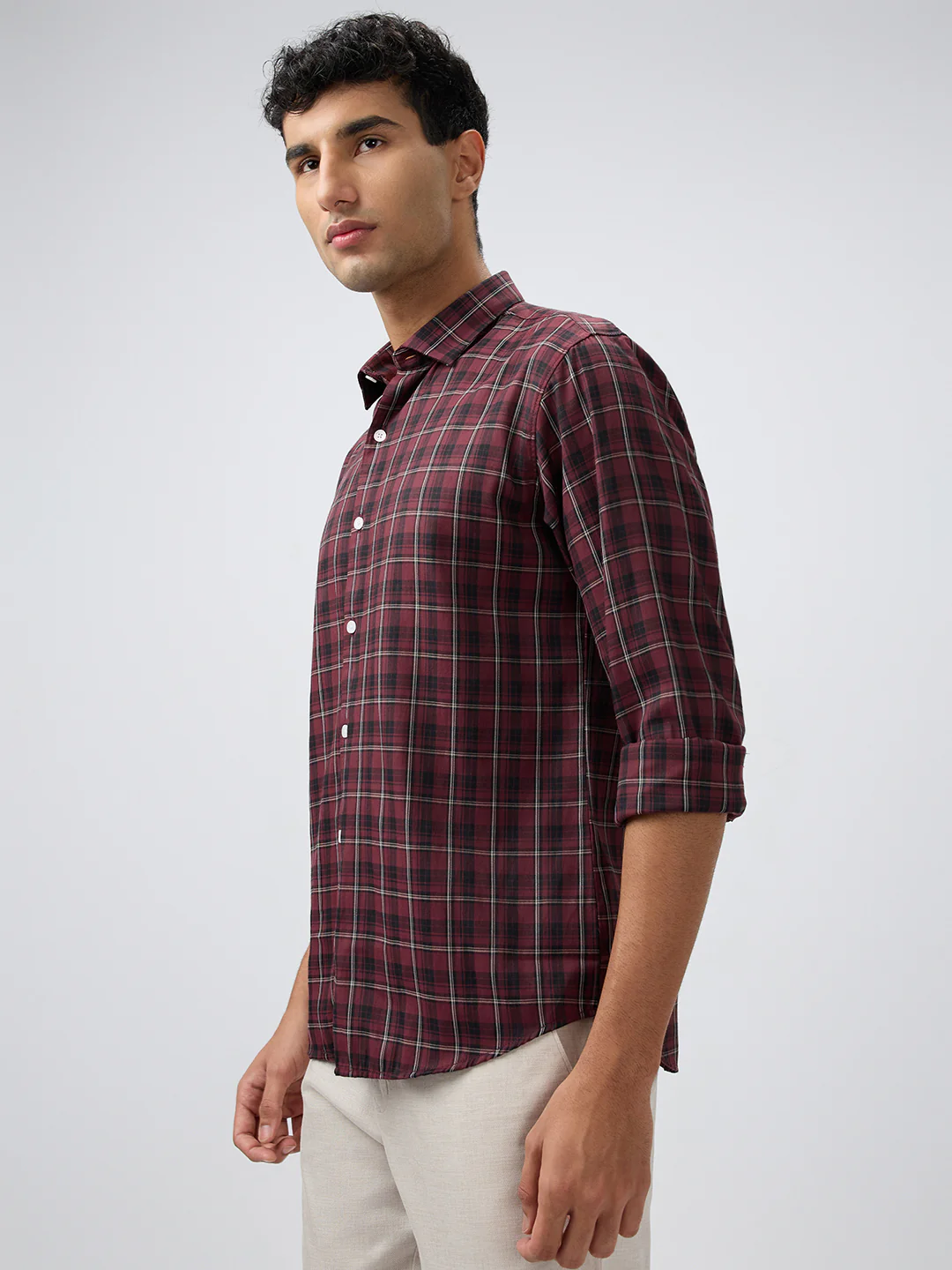 Park Avenue Men Marron Checks Slim Fit Polyester Blend Casual Shirt - Image 3