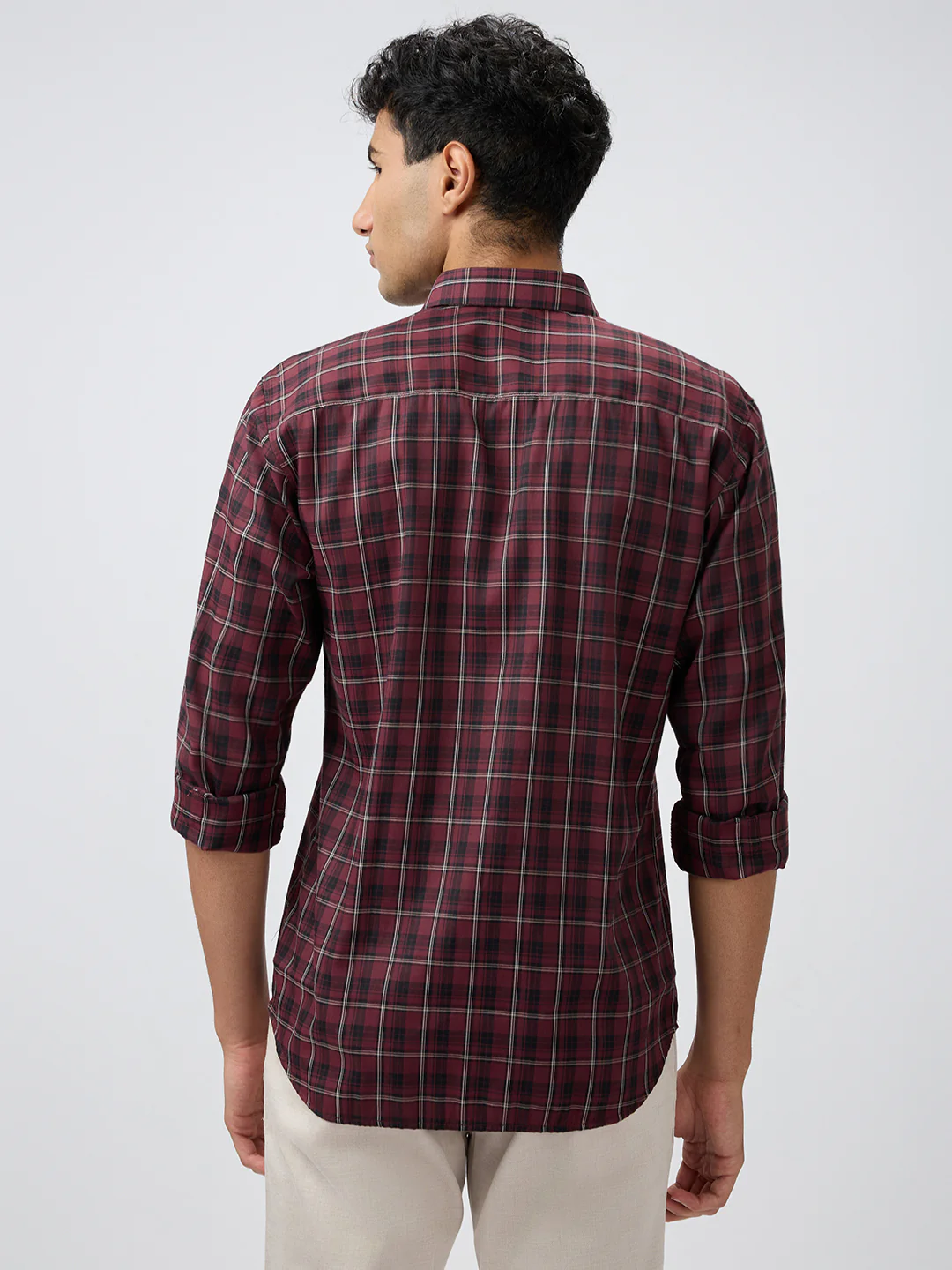 Park Avenue Men Marron Checks Slim Fit Polyester Blend Casual Shirt - Image 4