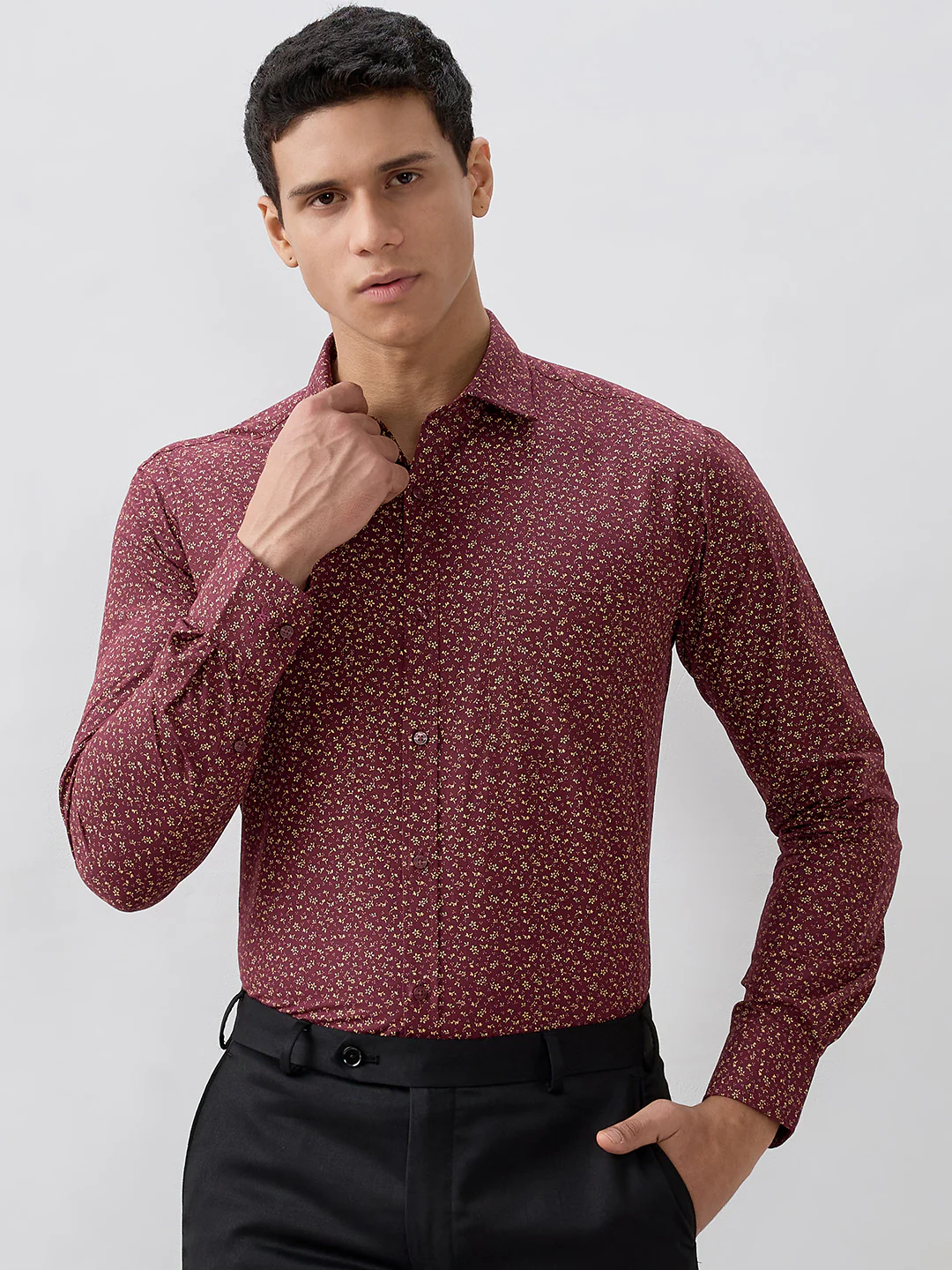 Park Avenue Men Marron Printed Slim Fit Cotton Formal Shirt