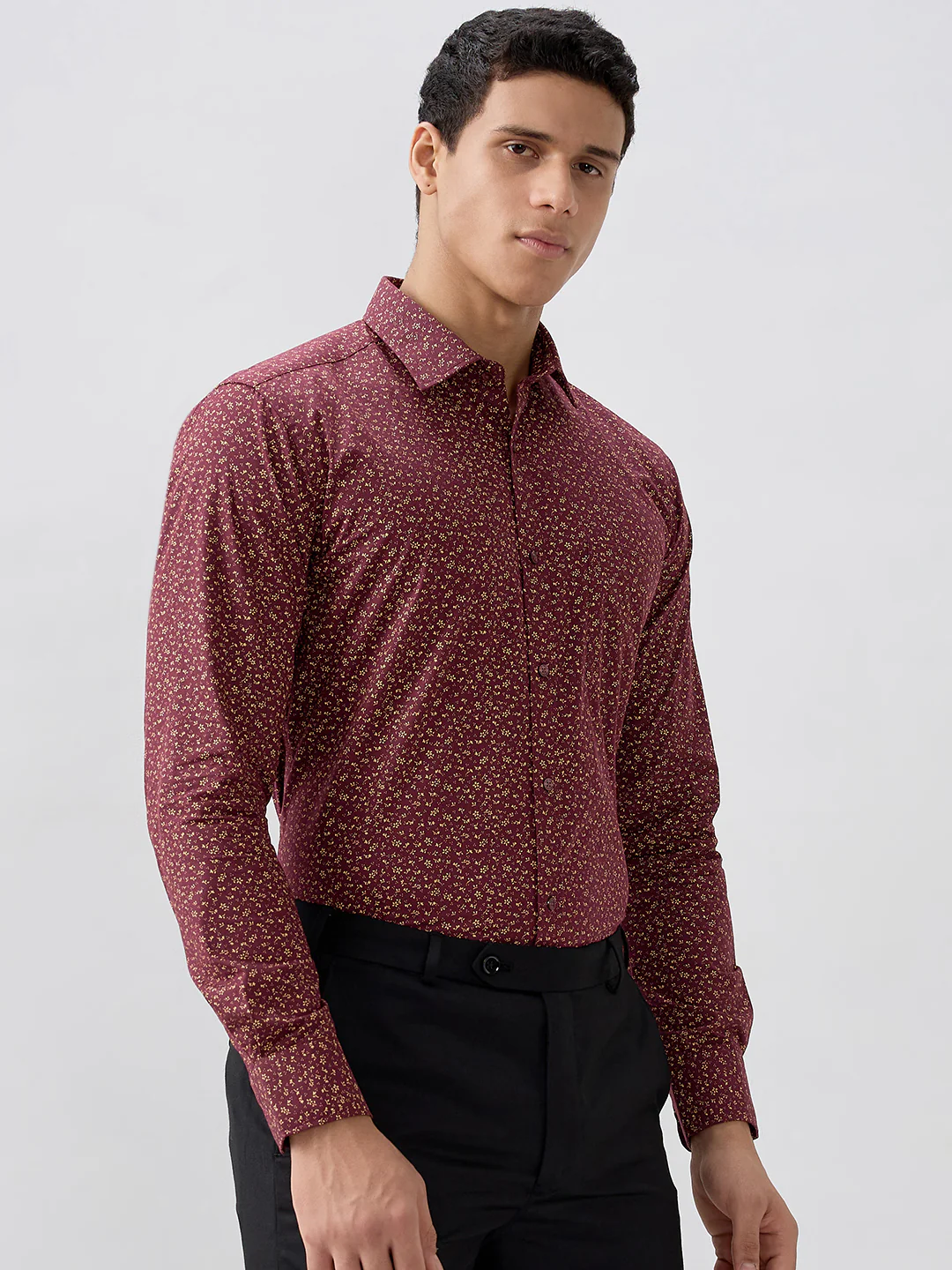 Park Avenue Men Marron Printed Slim Fit Cotton Formal Shirt - Image 2