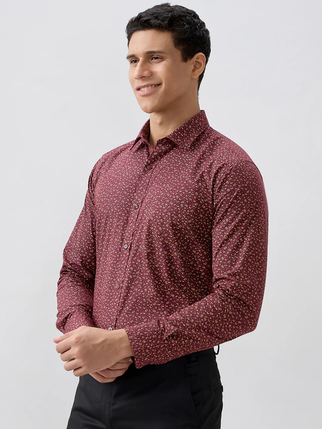 Park Avenue Men Marron Printed Slim Fit Cotton Formal Shirt - Image 3