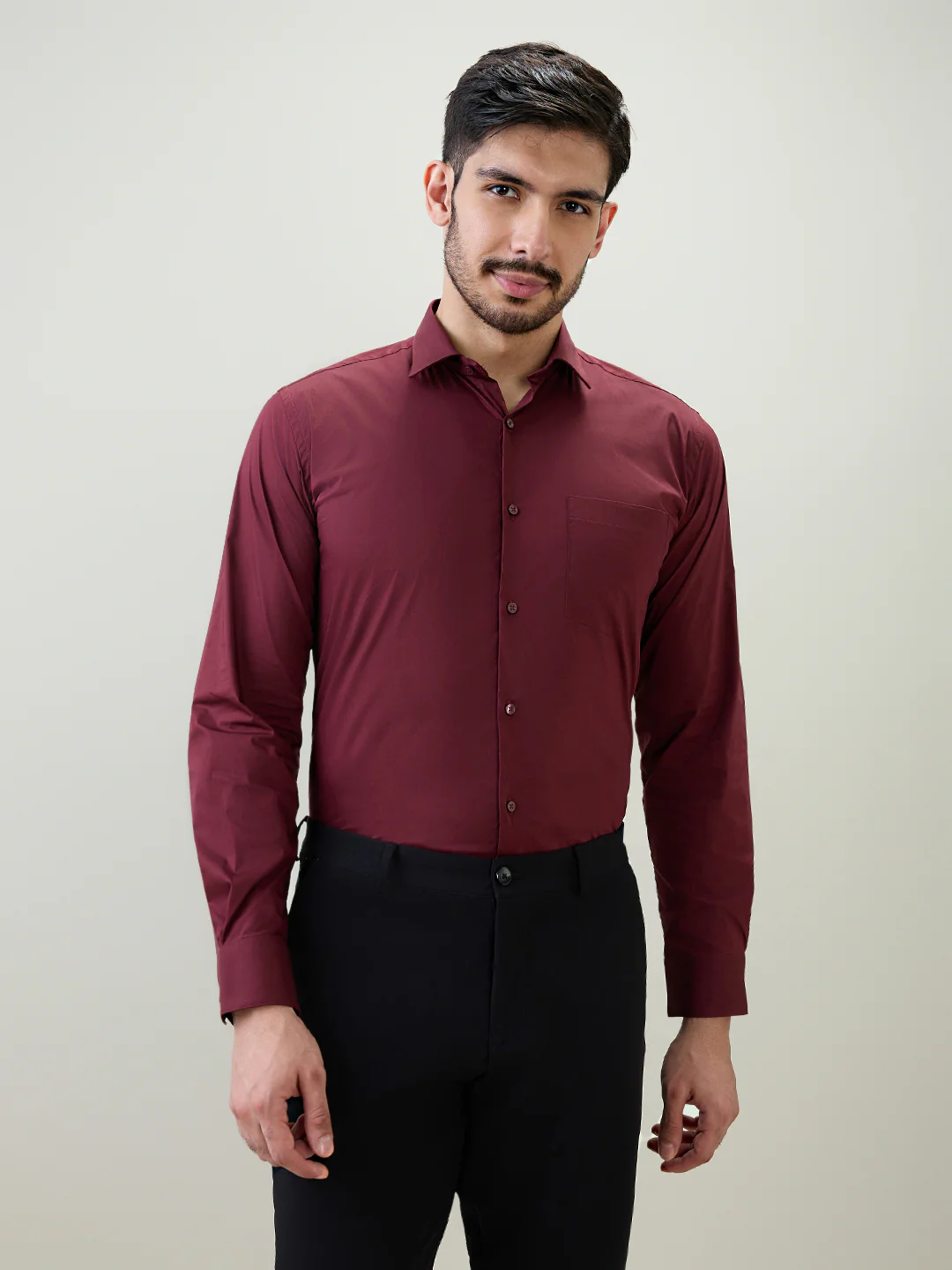 Park Avenue Men Marron Solid Slim Fit Cotton Blend Formal Shirt