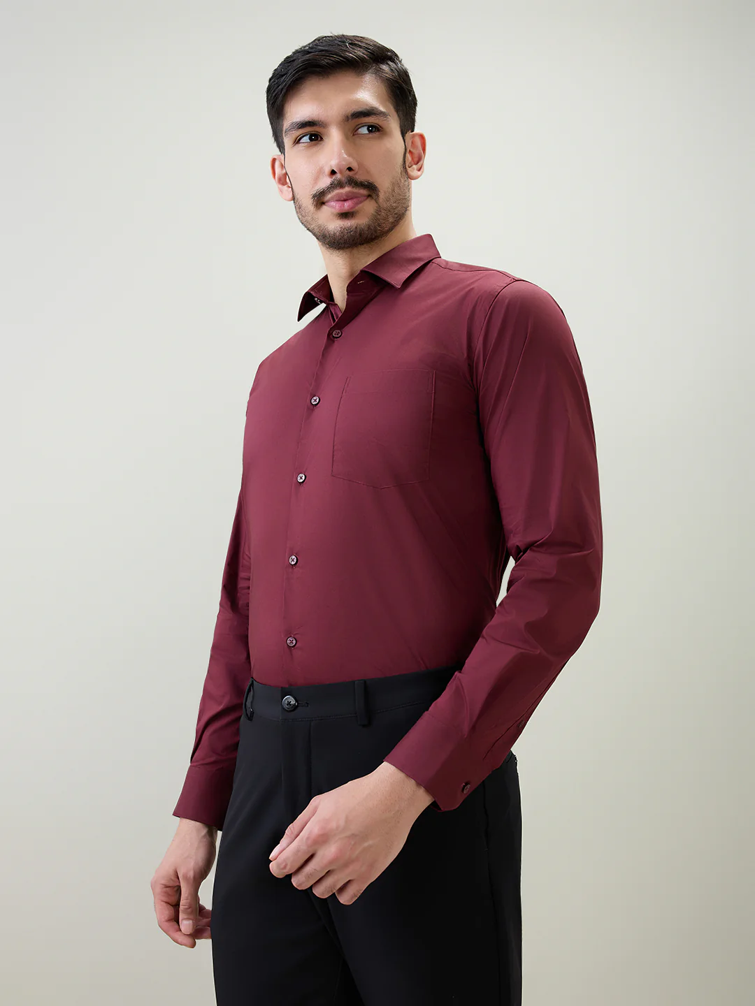 Park Avenue Men Marron Solid Slim Fit Cotton Blend Formal Shirt - Image 2