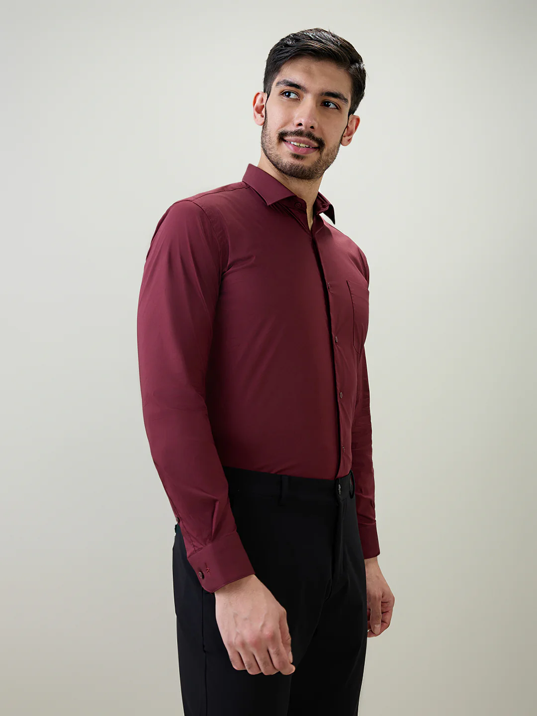 Park Avenue Men Marron Solid Slim Fit Cotton Blend Formal Shirt - Image 3