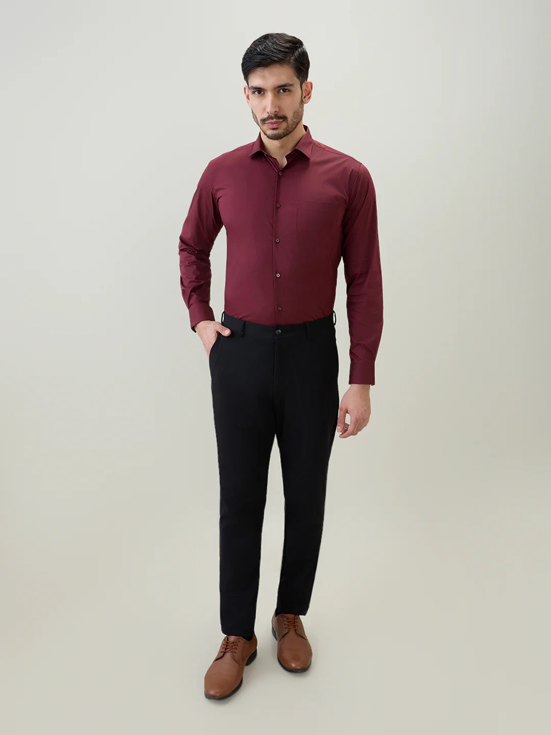 Park Avenue Men Marron Solid Slim Fit Cotton Blend Formal Shirt - Image 5