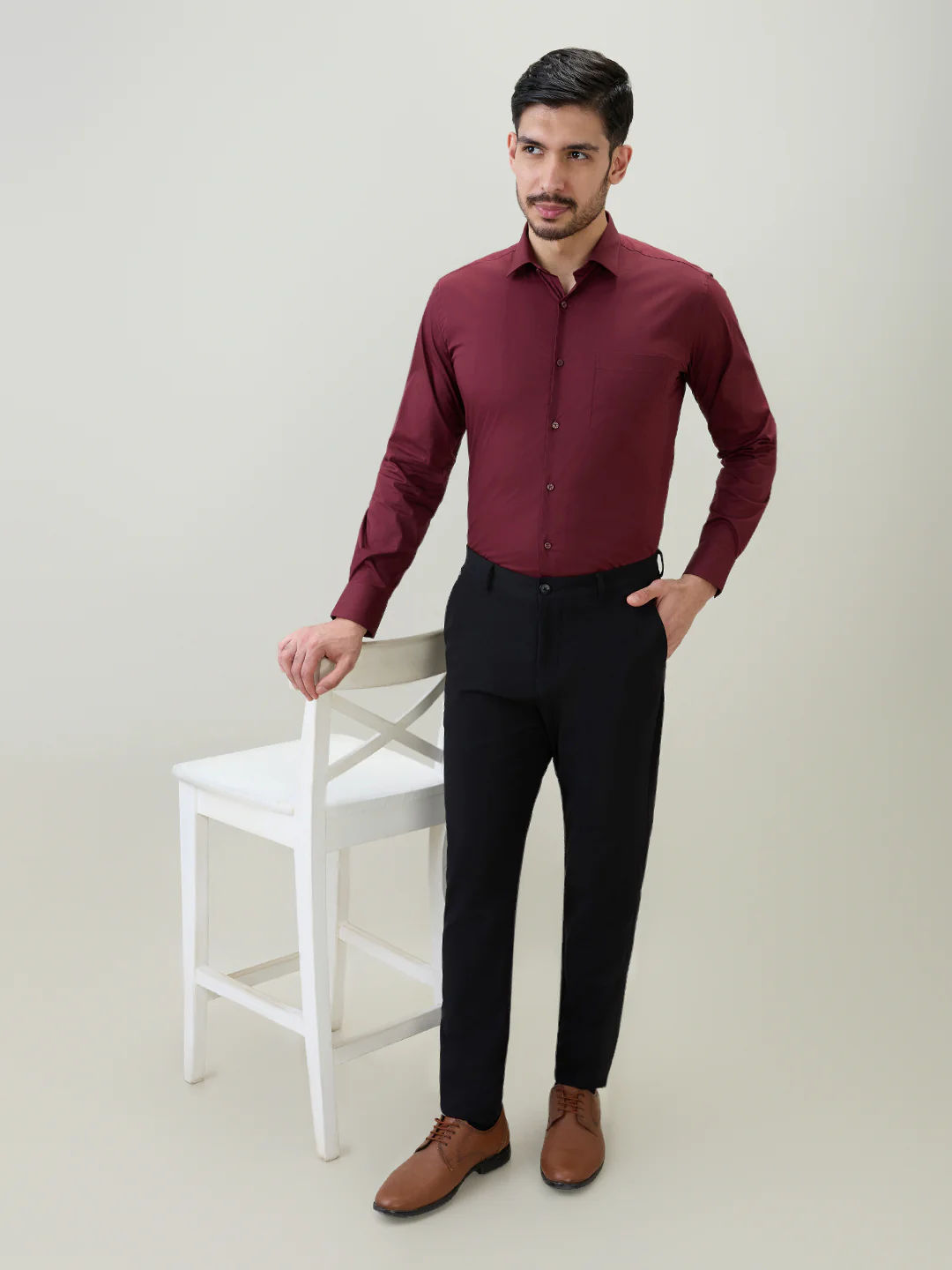 Park Avenue Men Marron Solid Slim Fit Cotton Blend Formal Shirt - Image 6