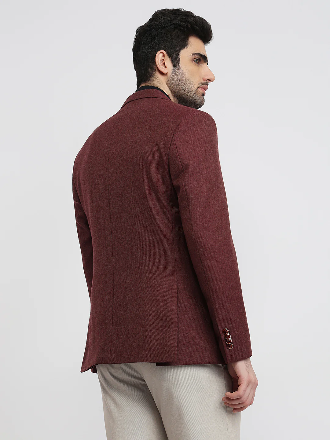 Park Avenue Men Marron Solid Super Slim Fit Polyester Blend Blazer - Image 4