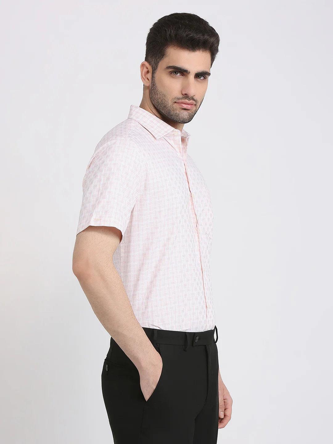 Park Avenue Men Orange Checks Regular Fit Cotton Formal Shirt - Image 3