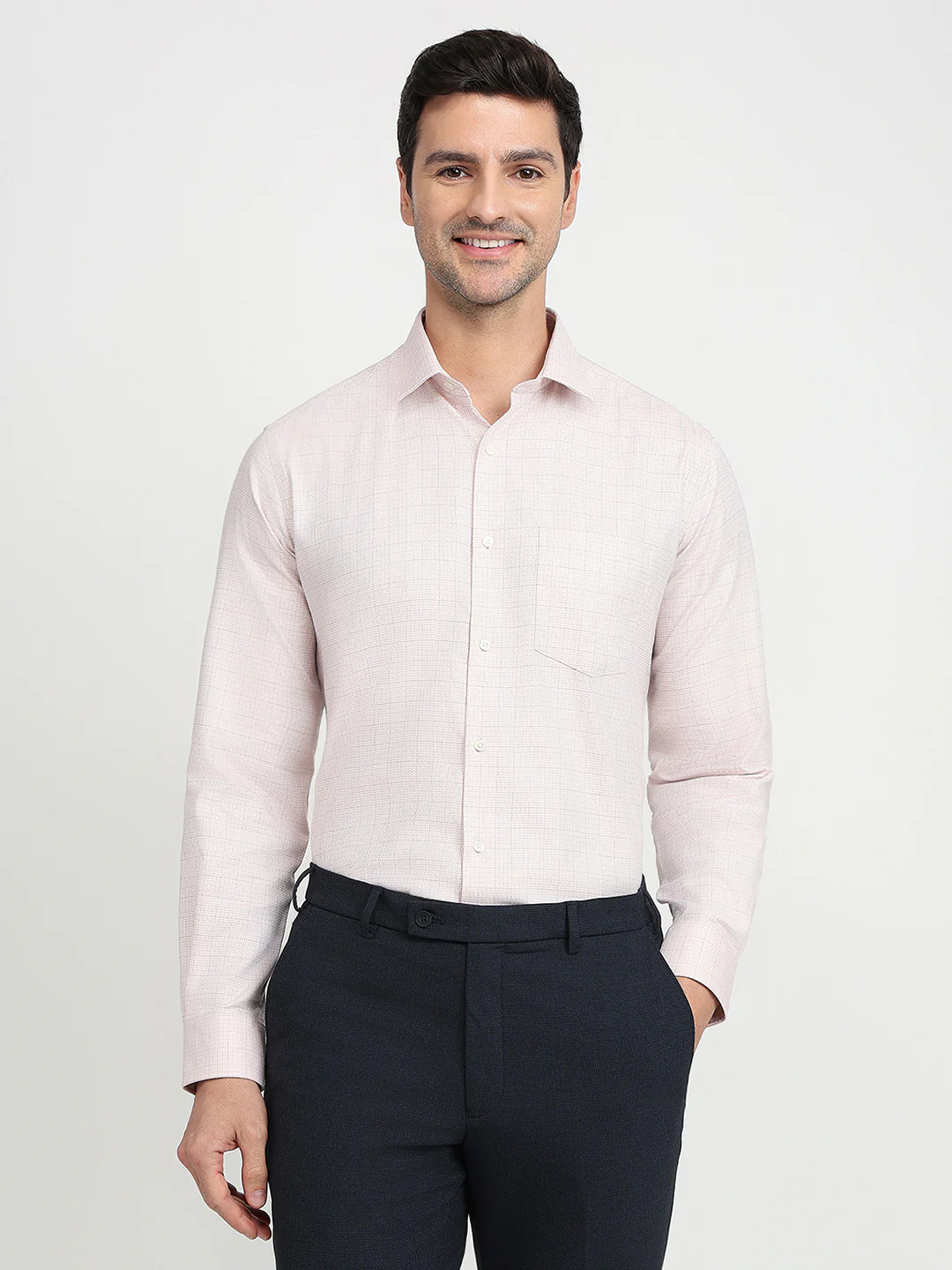 Park Avenue Men Orange Checks Regular Fit Cotton Full Sleeve Formal Shirt