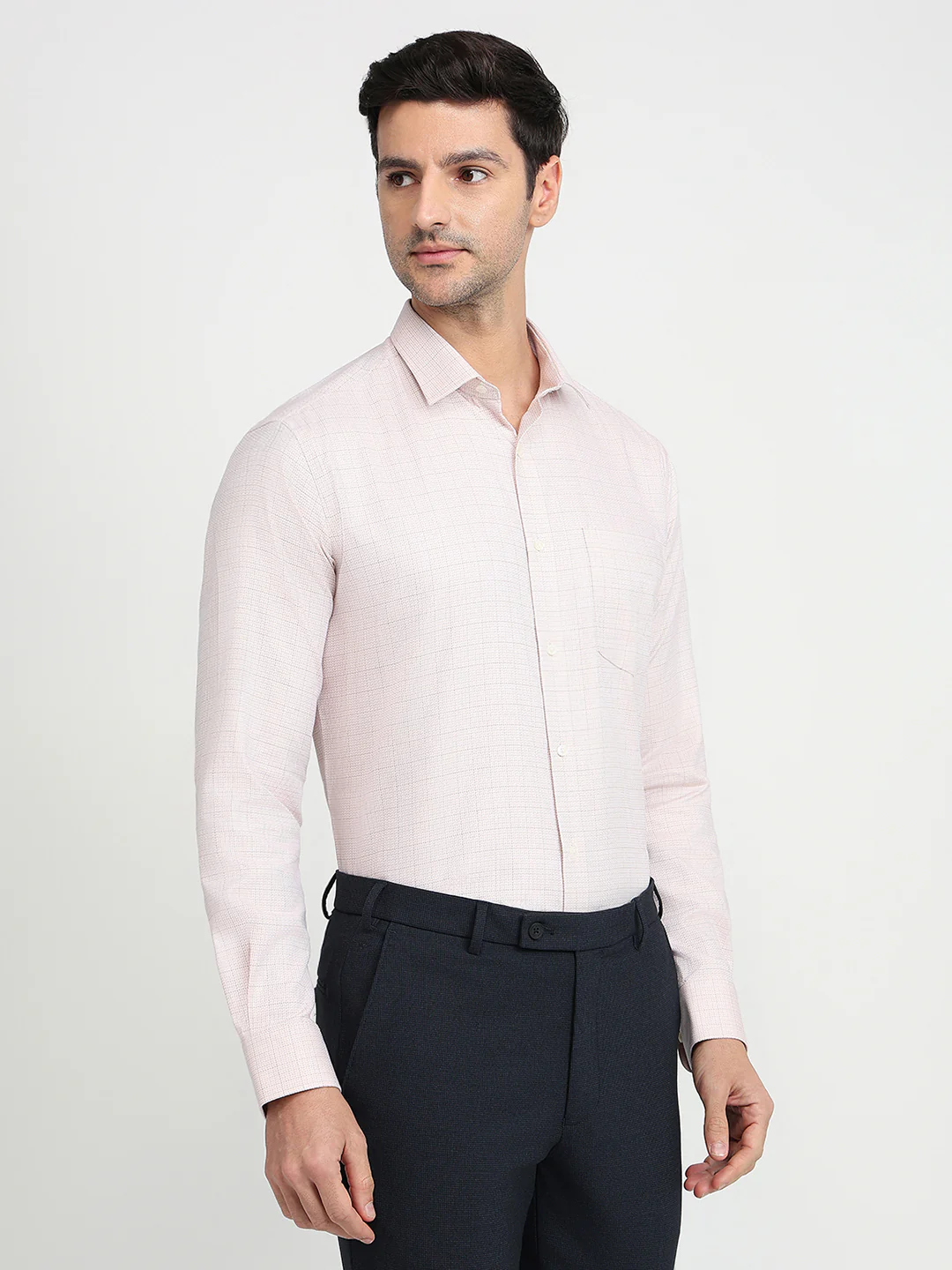 Park Avenue Men Orange Checks Regular Fit Cotton Full Sleeve Formal Shirt - Image 3