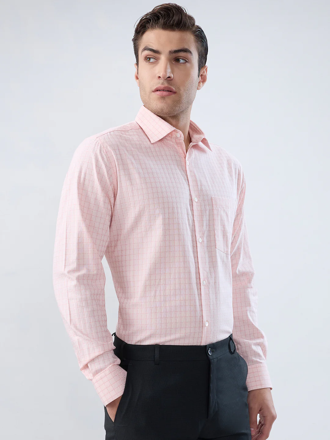 Park Avenue Men Orange Checks Regular Fit Cotton Shirt - Image 2