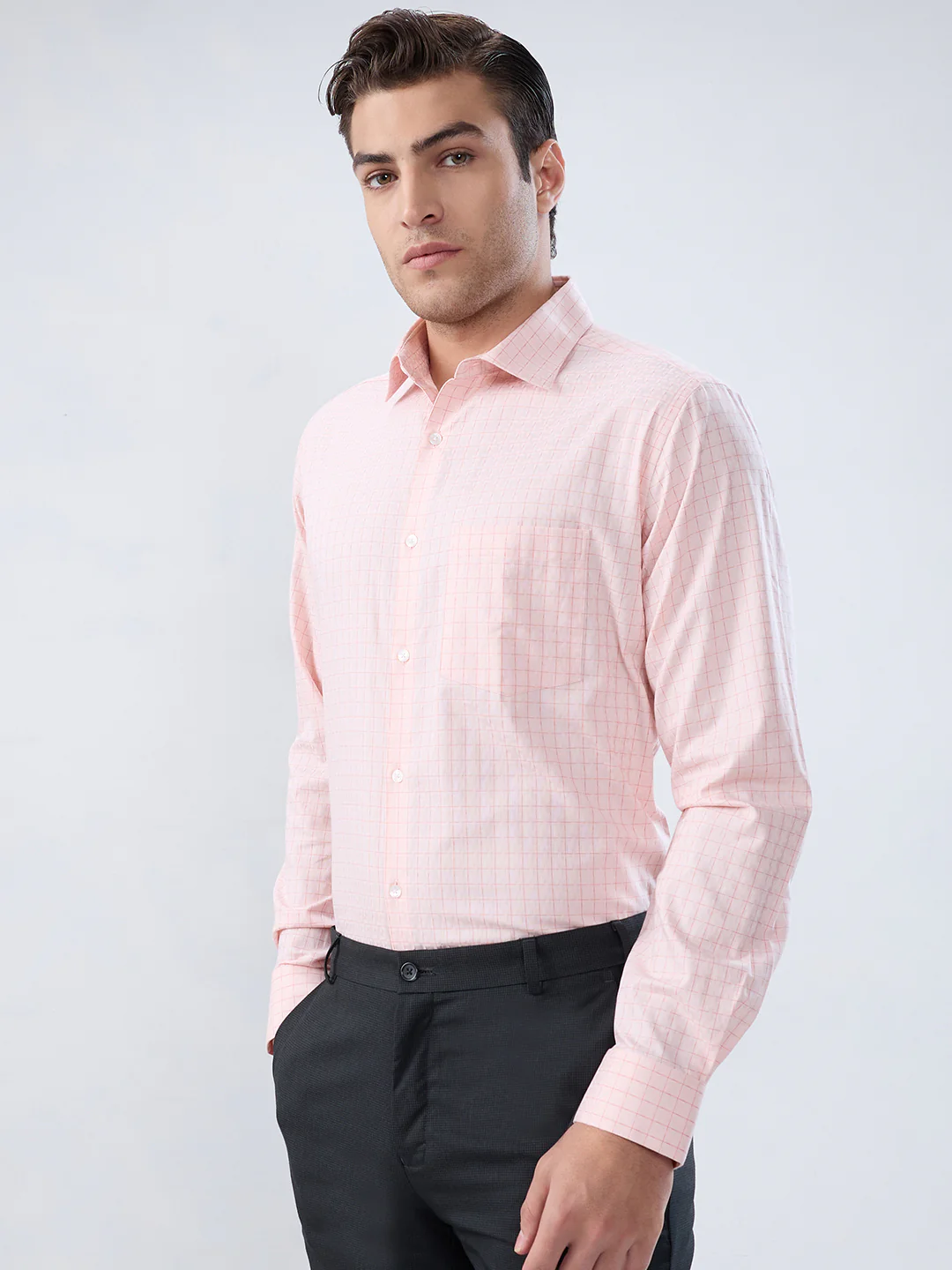 Park Avenue Men Orange Checks Regular Fit Cotton Shirt - Image 3