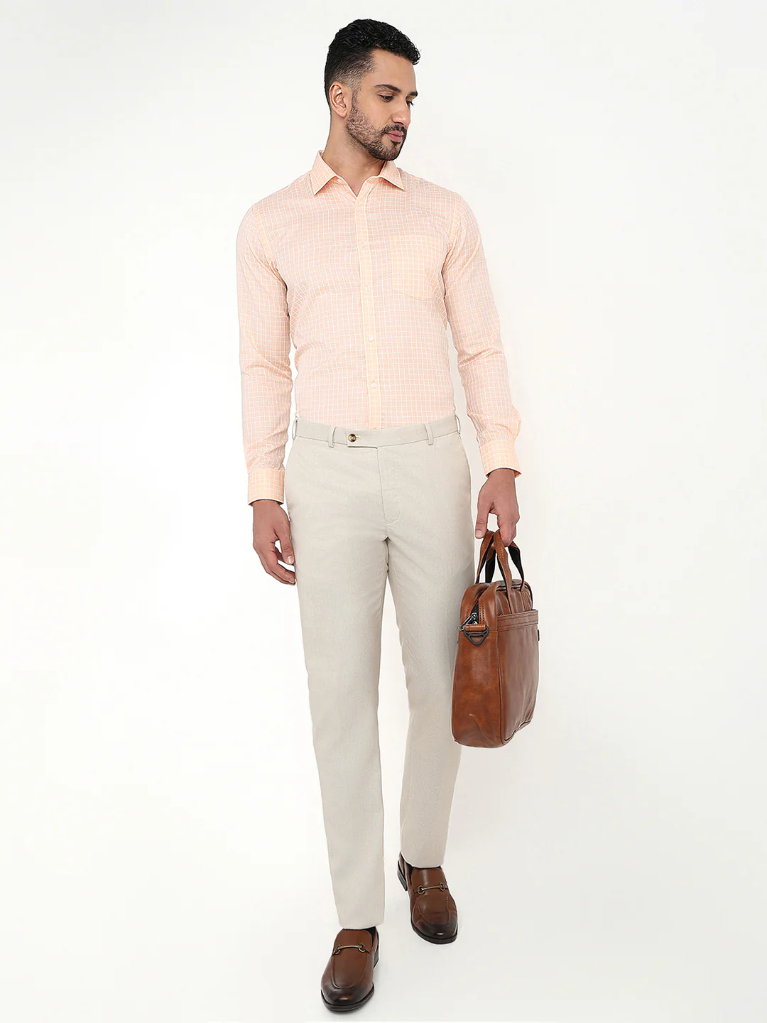 Park Avenue Men Orange Checks Slim Fit Cotton Blend Formal Shirt - Image 5
