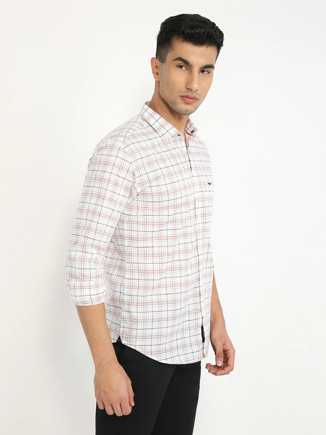 Park Avenue Men Orange Checks Slim Fit Cotton Casual Shirt - Image 2
