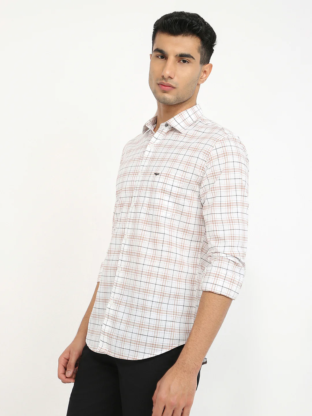 Park Avenue Men Orange Checks Slim Fit Cotton Casual Shirt - Image 3
