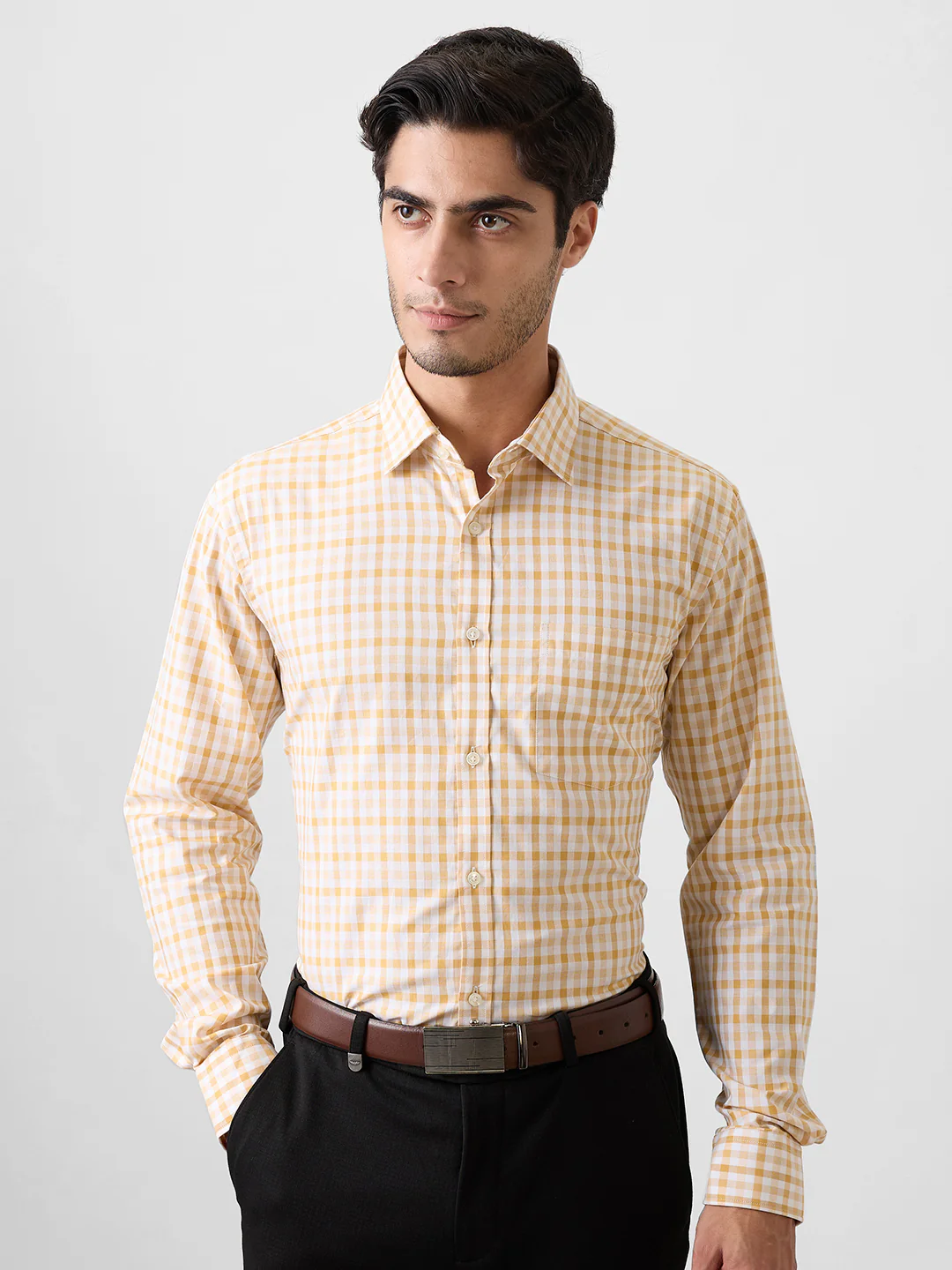 Park Avenue Men Orange Checks Slim Fit Cotton Shirt