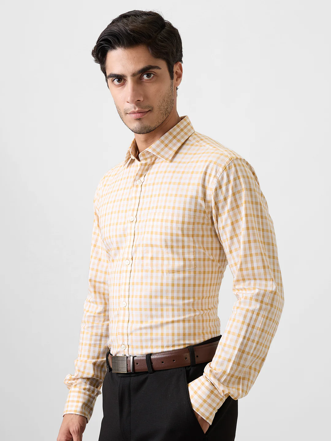 Park Avenue Men Orange Checks Slim Fit Cotton Shirt - Image 3