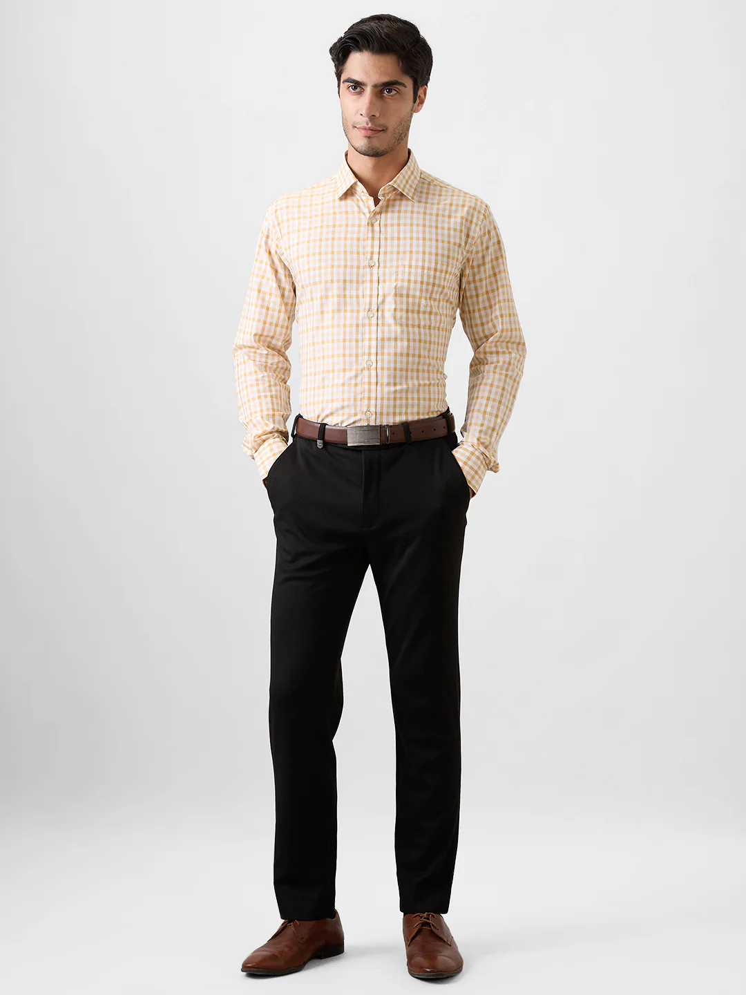 Park Avenue Men Orange Checks Slim Fit Cotton Shirt - Image 5