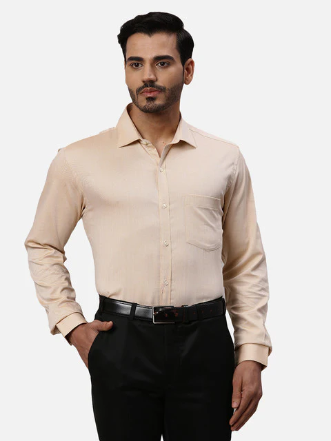 Park Avenue Men Orange Dobby Slim Fit Cotton Formal Shirts