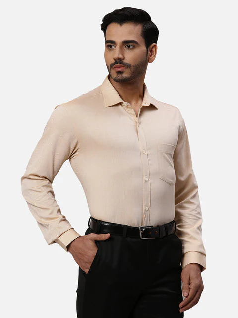 Park Avenue Men Orange Dobby Slim Fit Cotton Formal Shirts - Image 2
