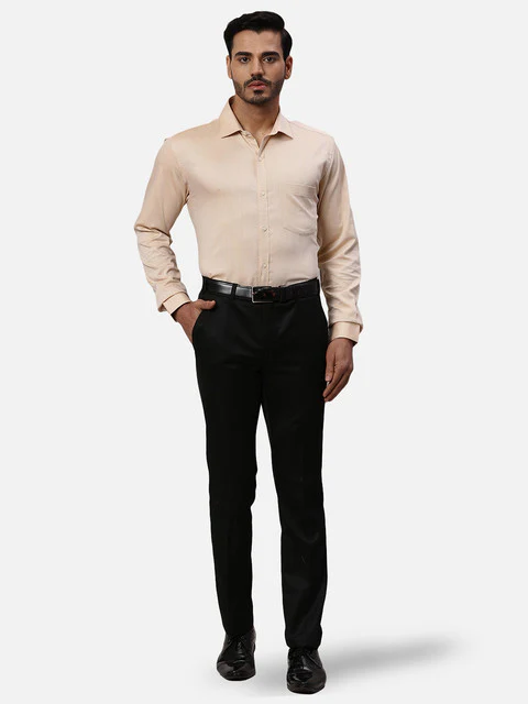 Park Avenue Men Orange Dobby Slim Fit Cotton Formal Shirts - Image 5