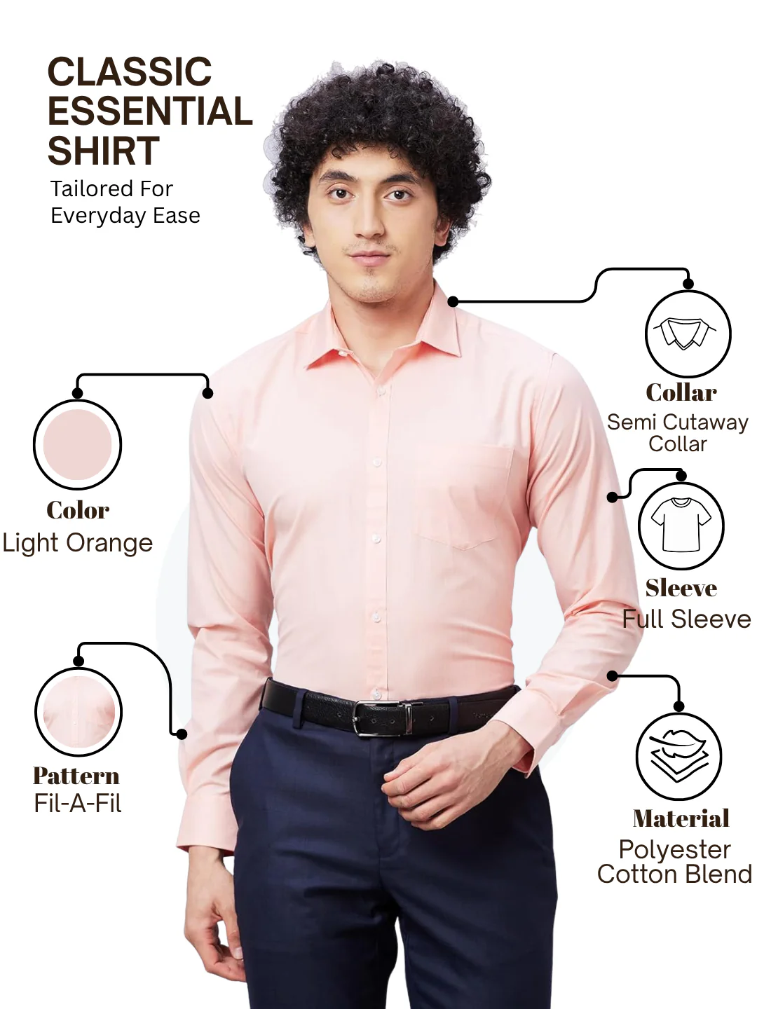 Park Avenue Men Orange Slim Fit Fil-A-Fil Formal Shirt - Image 4