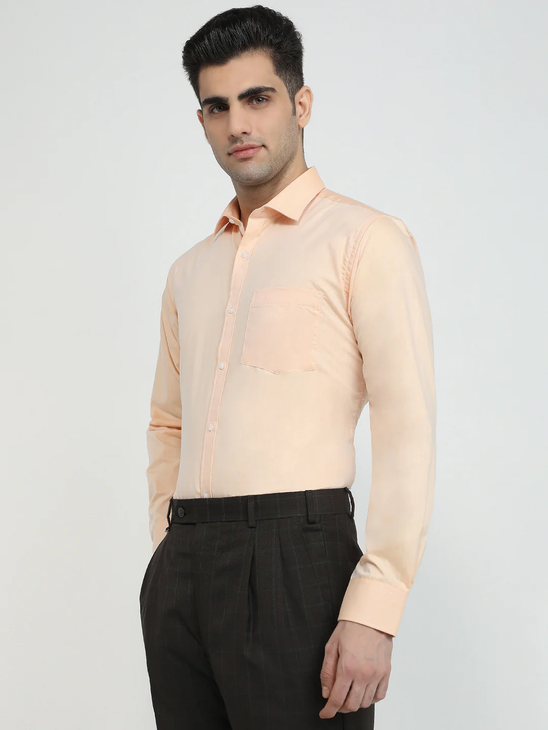 Park Avenue Men Orange Plain Slim Fit Cotton Blend Formal Shirt - Image 2