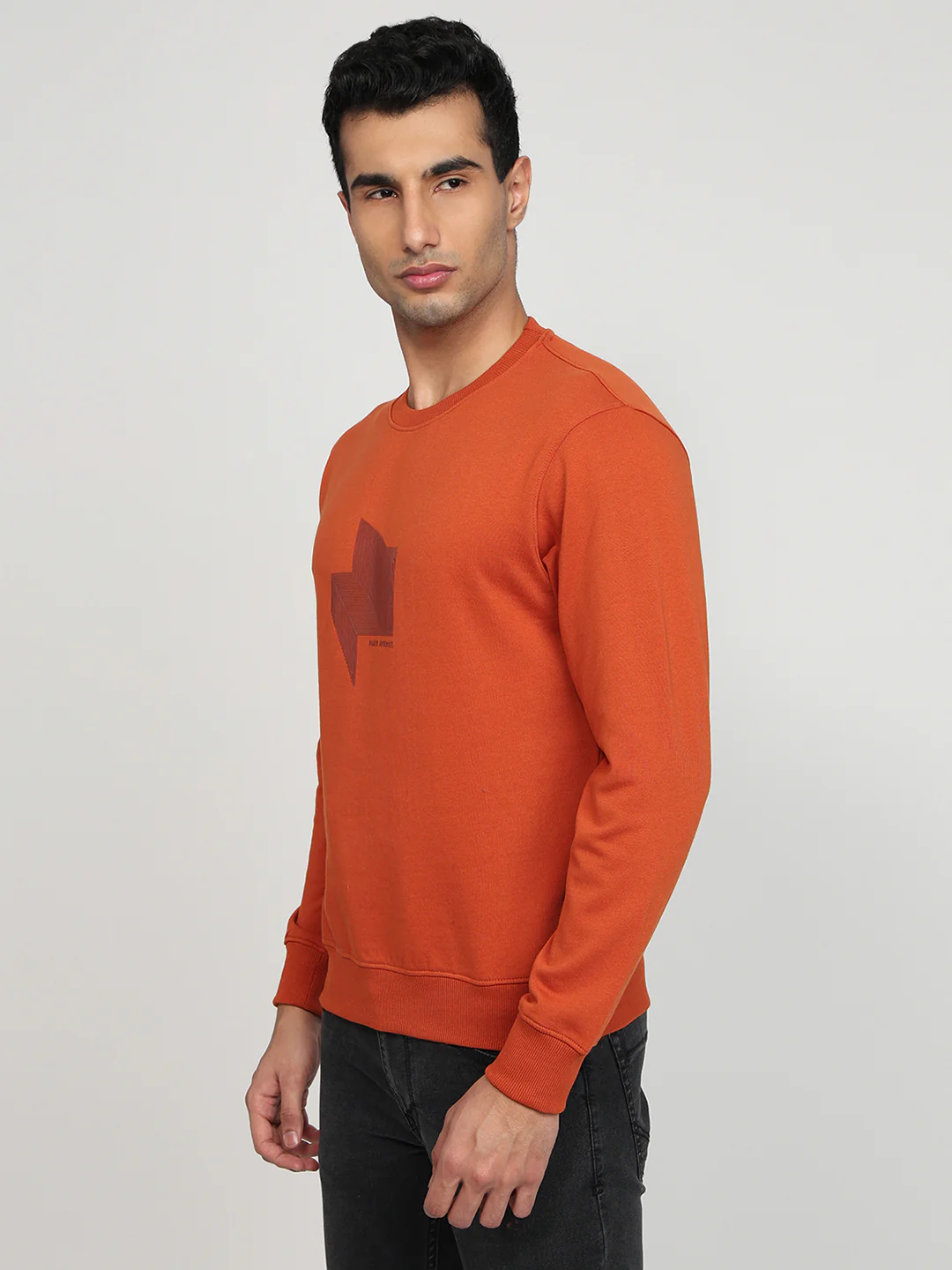 Park Avenue Men Orange Printed Slim Fit Cotton Blend Sweatshirt - Image 2