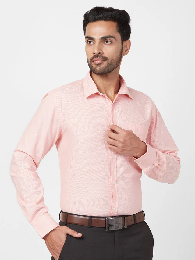 Park Avenue Men Orange Self Design Slim Fit Full Sleeve Semi Cut Away Collar Shirt - Image 2